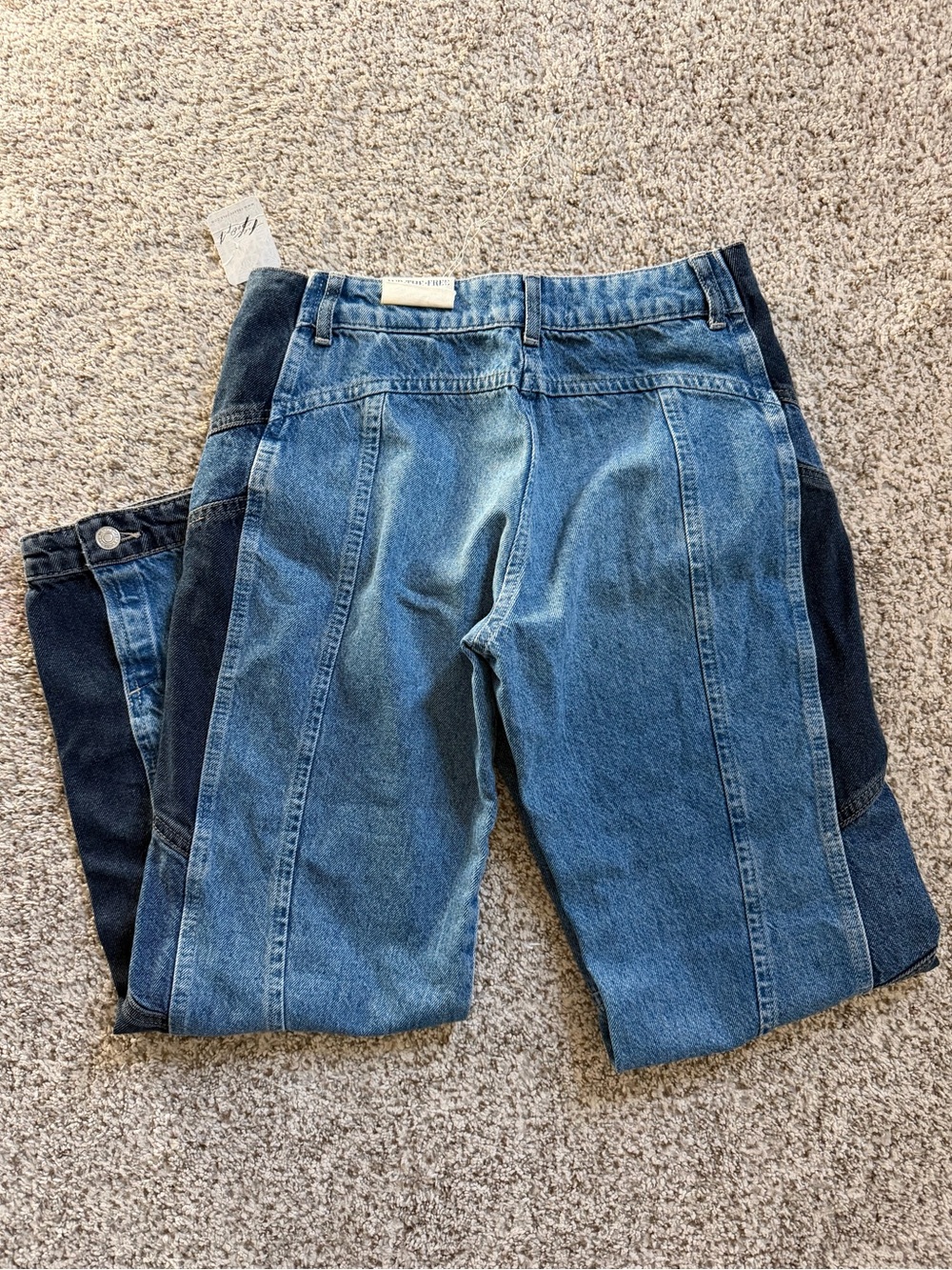Free People We The Free Two-Tone Blue Panel Jeans - Picture 6 of 6